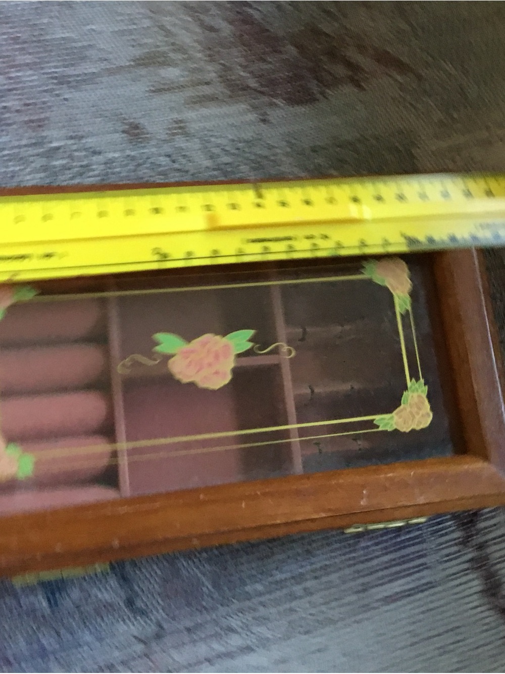 Vintage Wooden Jewelry Box with Floral Decals - Brown